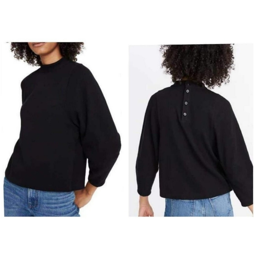 MADEWELL TEXTURE & THREAD RIBBED DOLMAN SLEEVE BACK BUTTON MOCKNECK